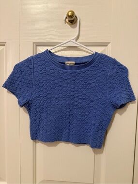 Dry Goods Blue Textured Crop Tee